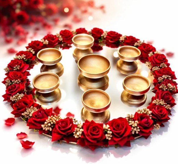 Red rose diya thaal for mehndi