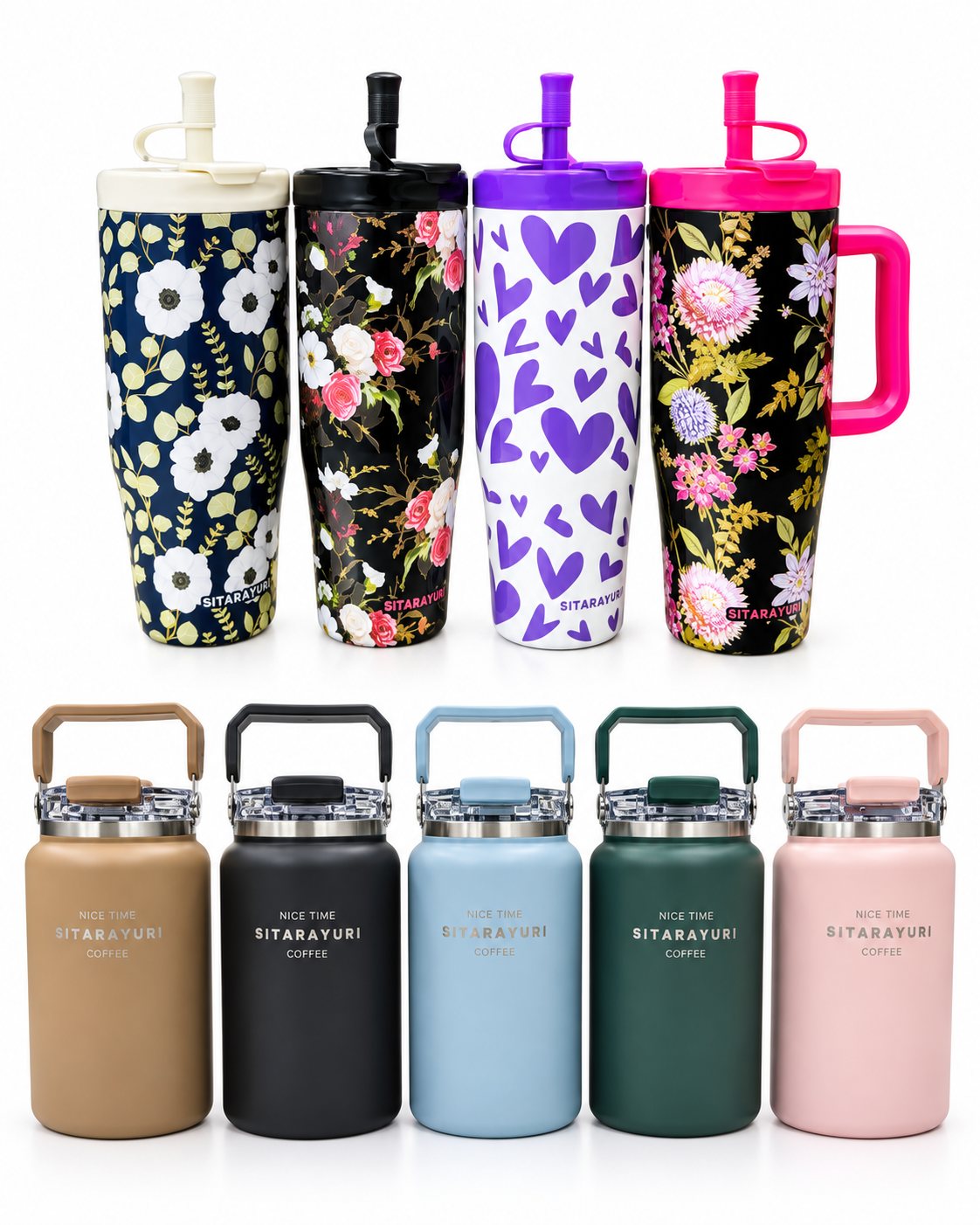 Floral Tumbler with Straw & Insulated Steel Coffee Jug