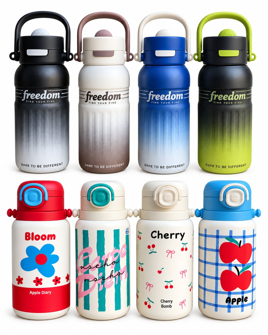 Freedom Steel Bottle & Kids Printed Straw Bottle