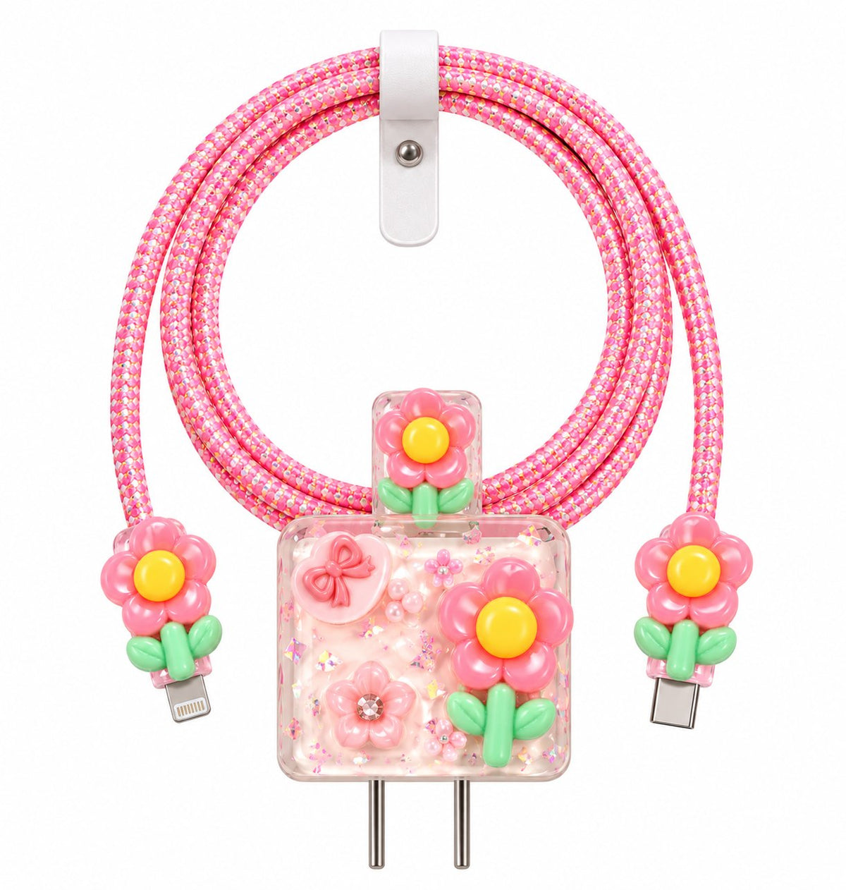 Glittery Pink Floral Charging Set
