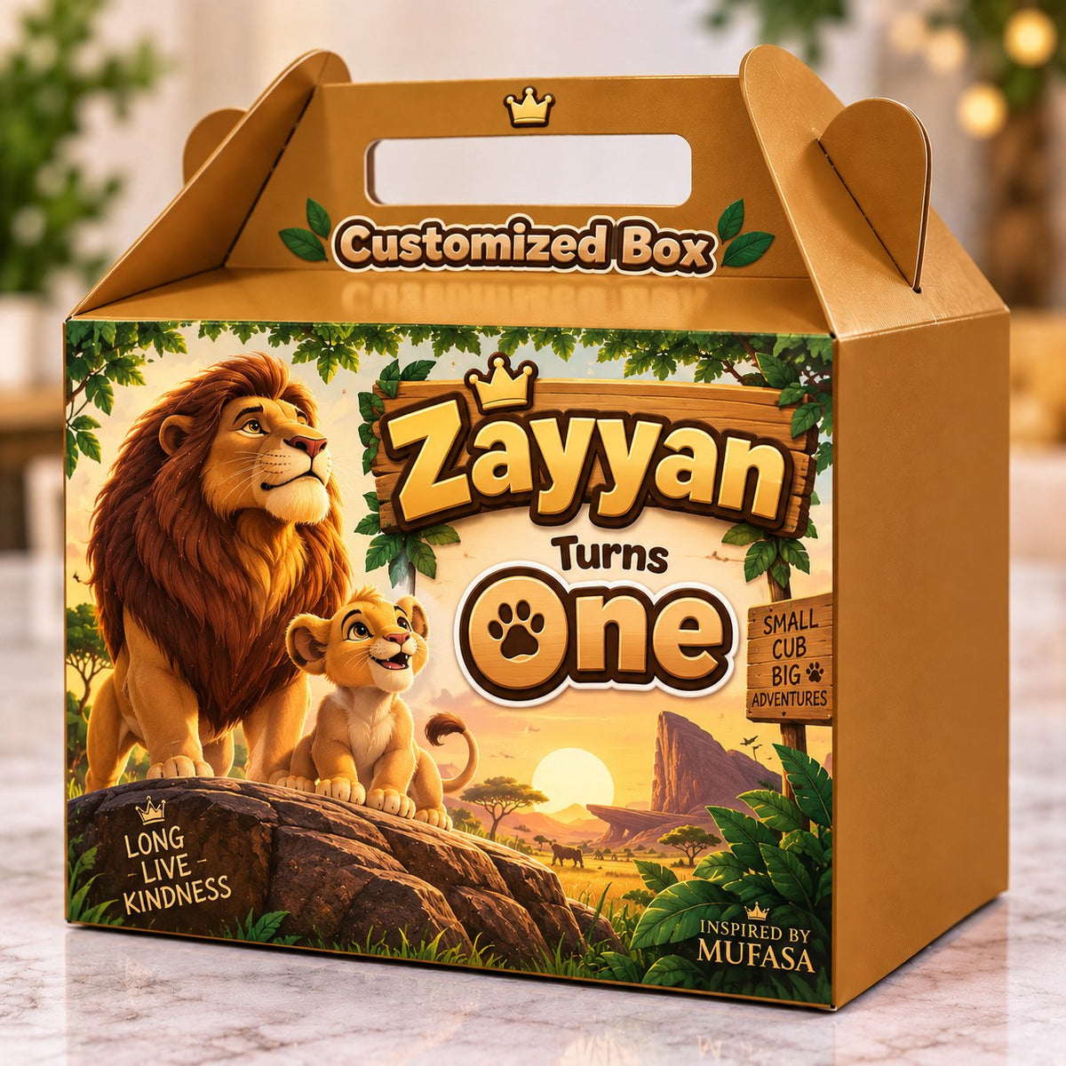 lion king theme customized birthday goodie box with name and age personalization - Belinda Store Pakistan