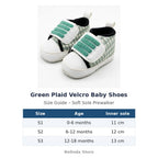Green Plaid Velcro Baby Shoes size guide – soft sole baby shoes – Belinda Store