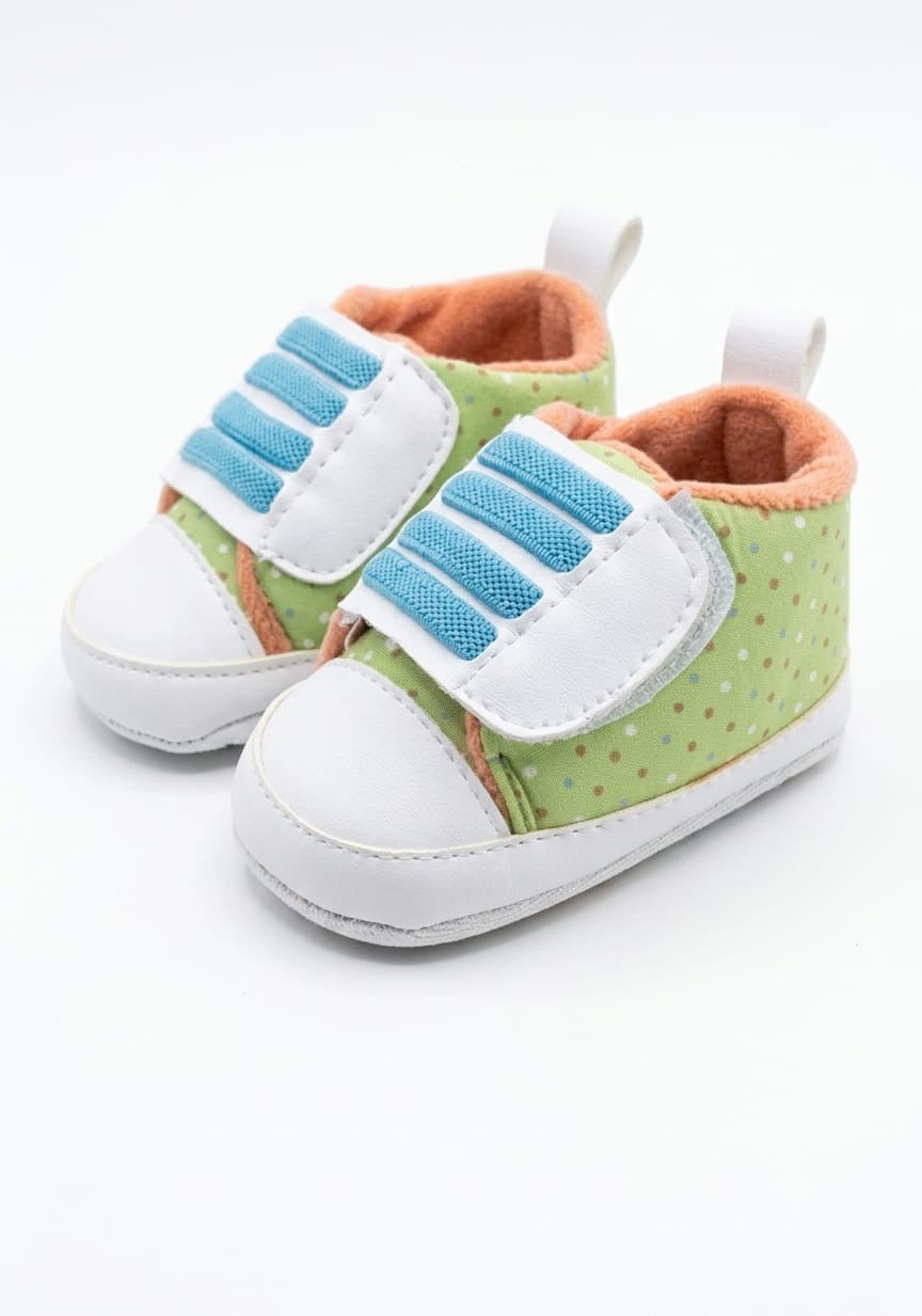 Green Polka Dot Velcro Baby Shoes soft sole prewalker for baby boys and girls – Belinda Store