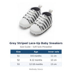 Grey Striped Lace-Up Baby Sneakers size guide – soft sole baby shoes – Belinda Store