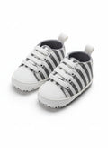 Grey Striped Lace-Up Baby Sneakers soft sole prewalker for baby boys and girls – Belinda Store