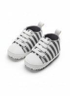 Grey Striped Lace-Up Baby Sneakers soft sole prewalker for baby boys and girls – Belinda Store