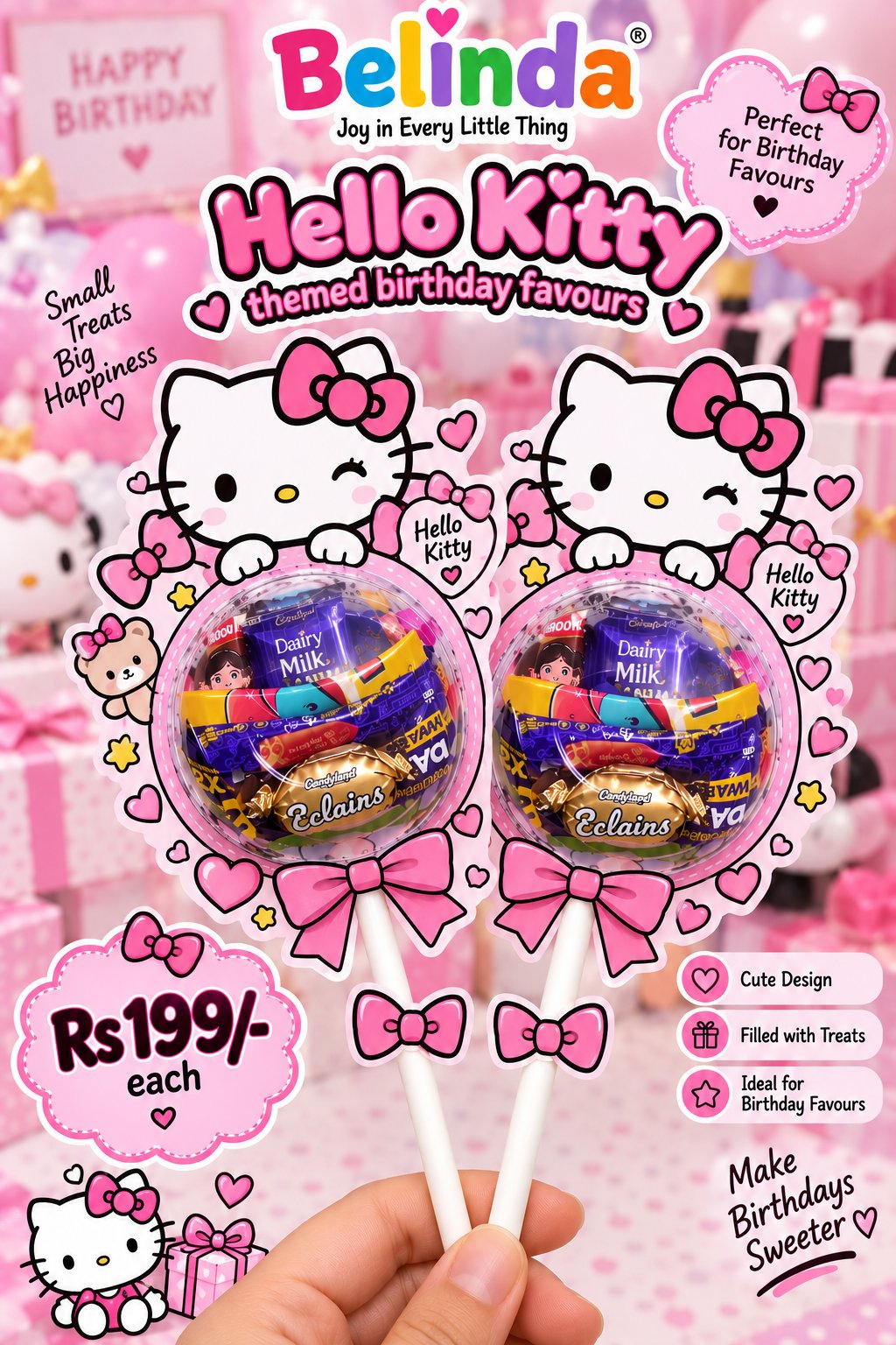 Hello Kitty theme chocolate lollipop birthday favour