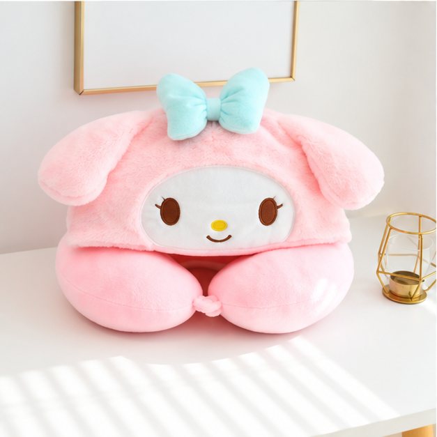 Hooded Plush Character Travel Neck Pillow – My Melody