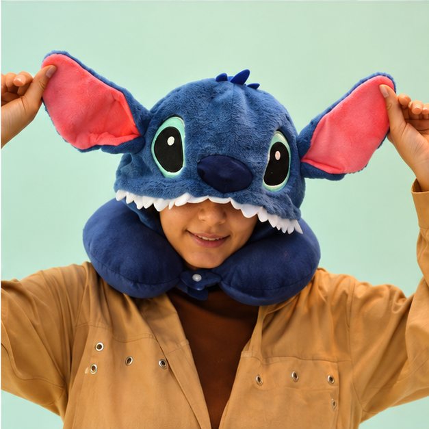 Hooded Plush Character Travel Neck Pillow – Stitch