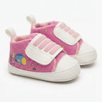 Hot Pink Ocean Print Velcro Baby Shoes close-up view – soft sole baby shoes – Belinda Store