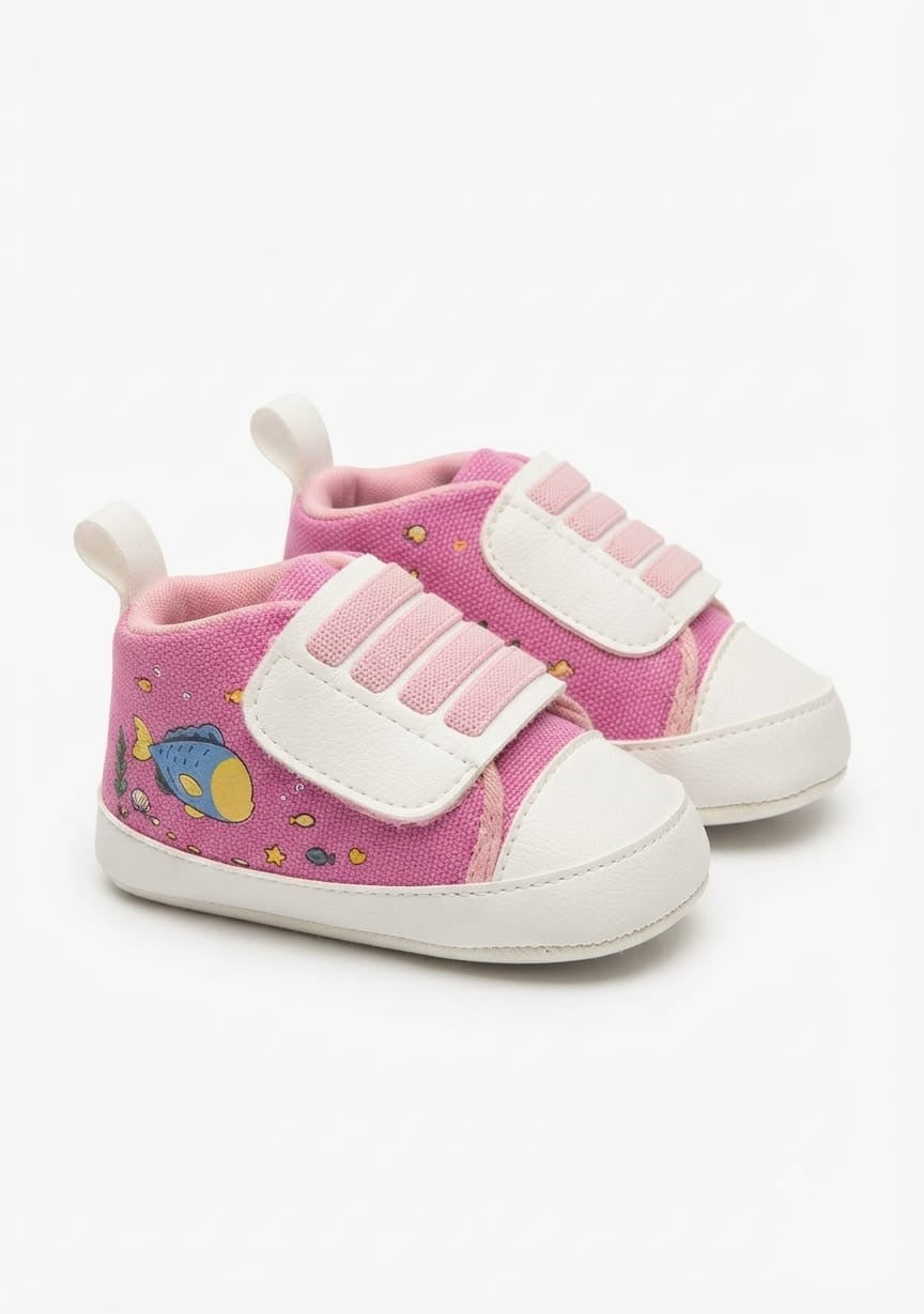 Hot Pink Ocean Print Velcro Baby Shoes soft sole prewalker for baby girls – Belinda Store