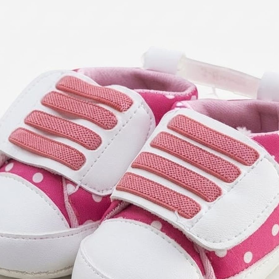 Hot Pink Polka Dot Velcro Baby Shoes design detail – soft sole baby shoes – Belinda Store