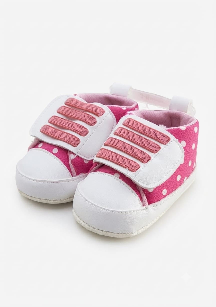 Hot Pink Polka Dot Velcro Baby Shoes soft sole prewalker for baby girls – Belinda Store