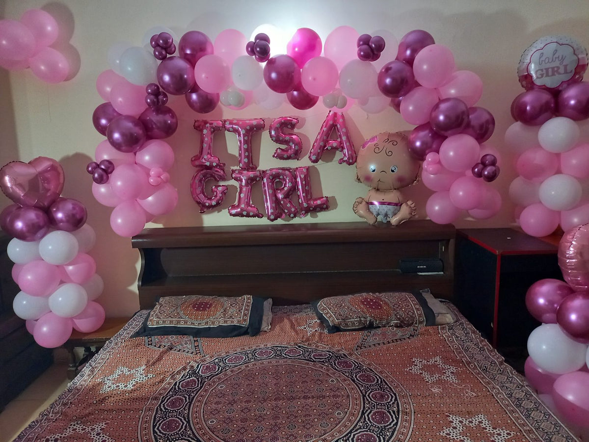 It's a Girl Room Decor – Pink & Magenta Balloon Garland with Baby Foil Balloon