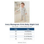 Ivory Monogram Print Baby Night Suit size guide 0-24 months – Belinda Store