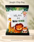 Jungle Wild One customized chips bag party favour with name