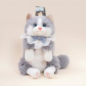 Grey Cat Plush Backpack – Cute Kitten Furry Bag for Kids
