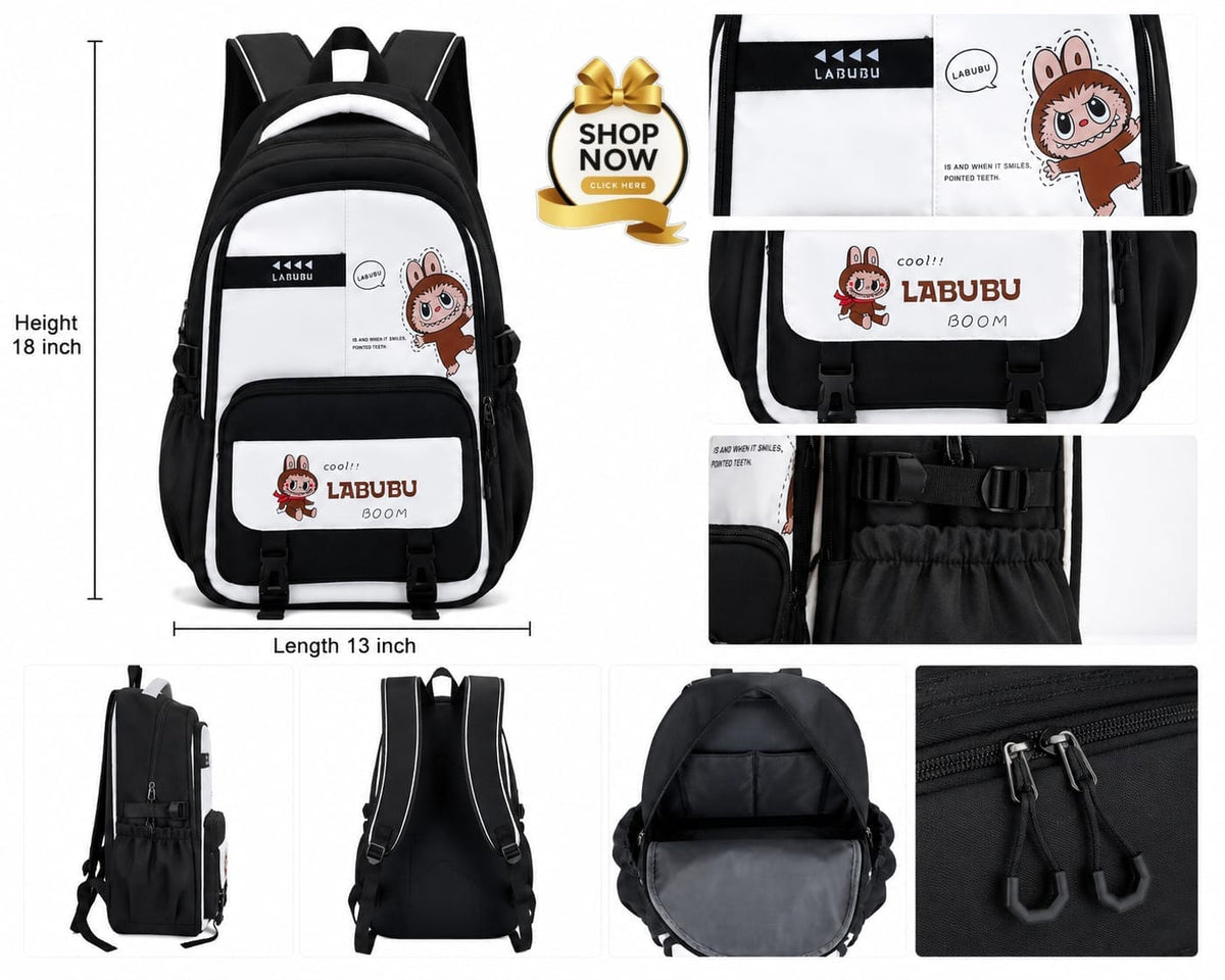 Labubu Style Backpack – Cute Monster Character Bag for Kids