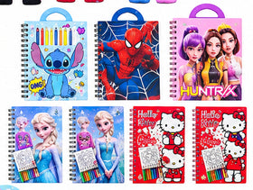 Kids Colouring Book Set with Colour Pencils – Stitch, Frozen, Spider-Man – Belinda Store