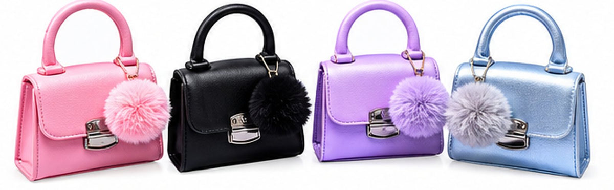 Kids Mini Handbag with Fluffy Pom Pom – Girls Party Purse – Belinda Store