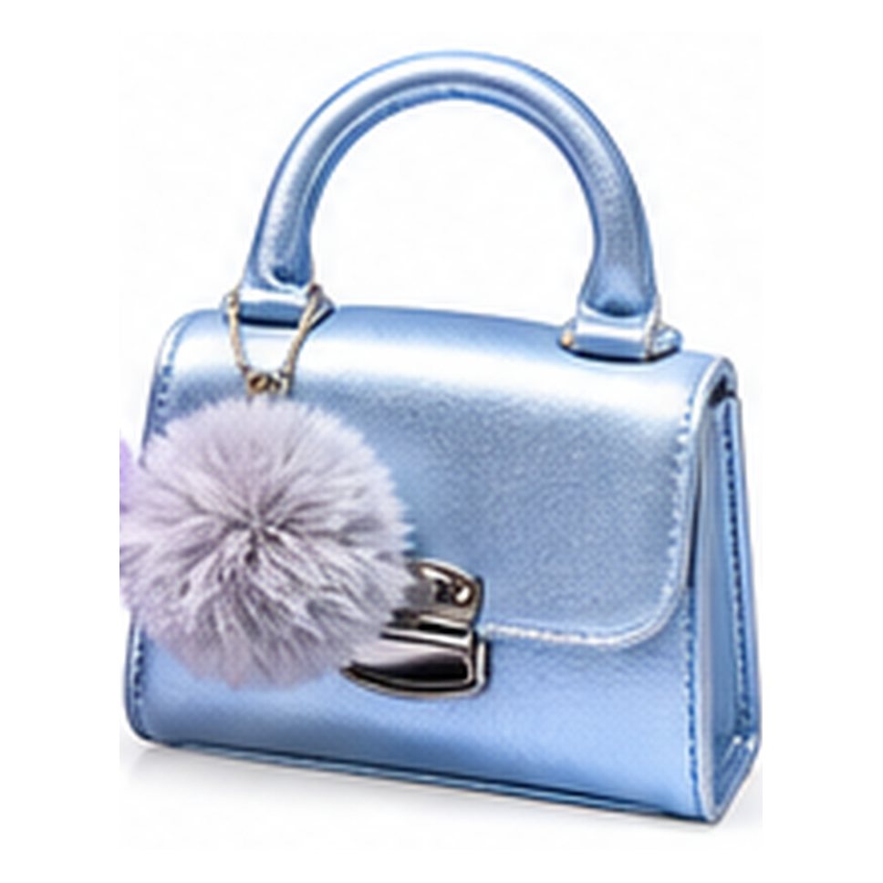 Kids Mini Handbag with Fluffy Pom Pom – Sky Blue