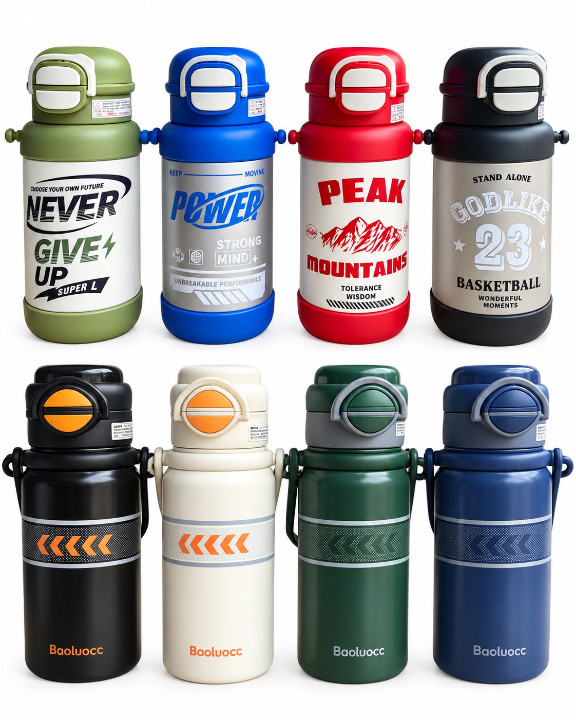 Kids Motivational Water Bottle & Steel Sports Bottle with Strap
