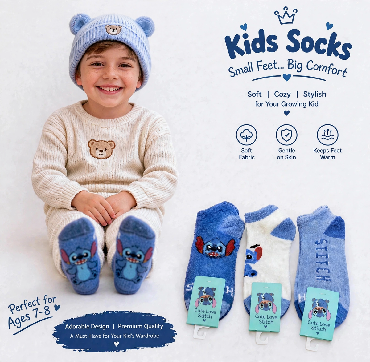 Kids Socks - Boy wearing Stitch socks