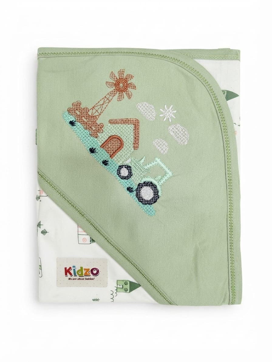Kidzo baby wrapping sheet green tractor