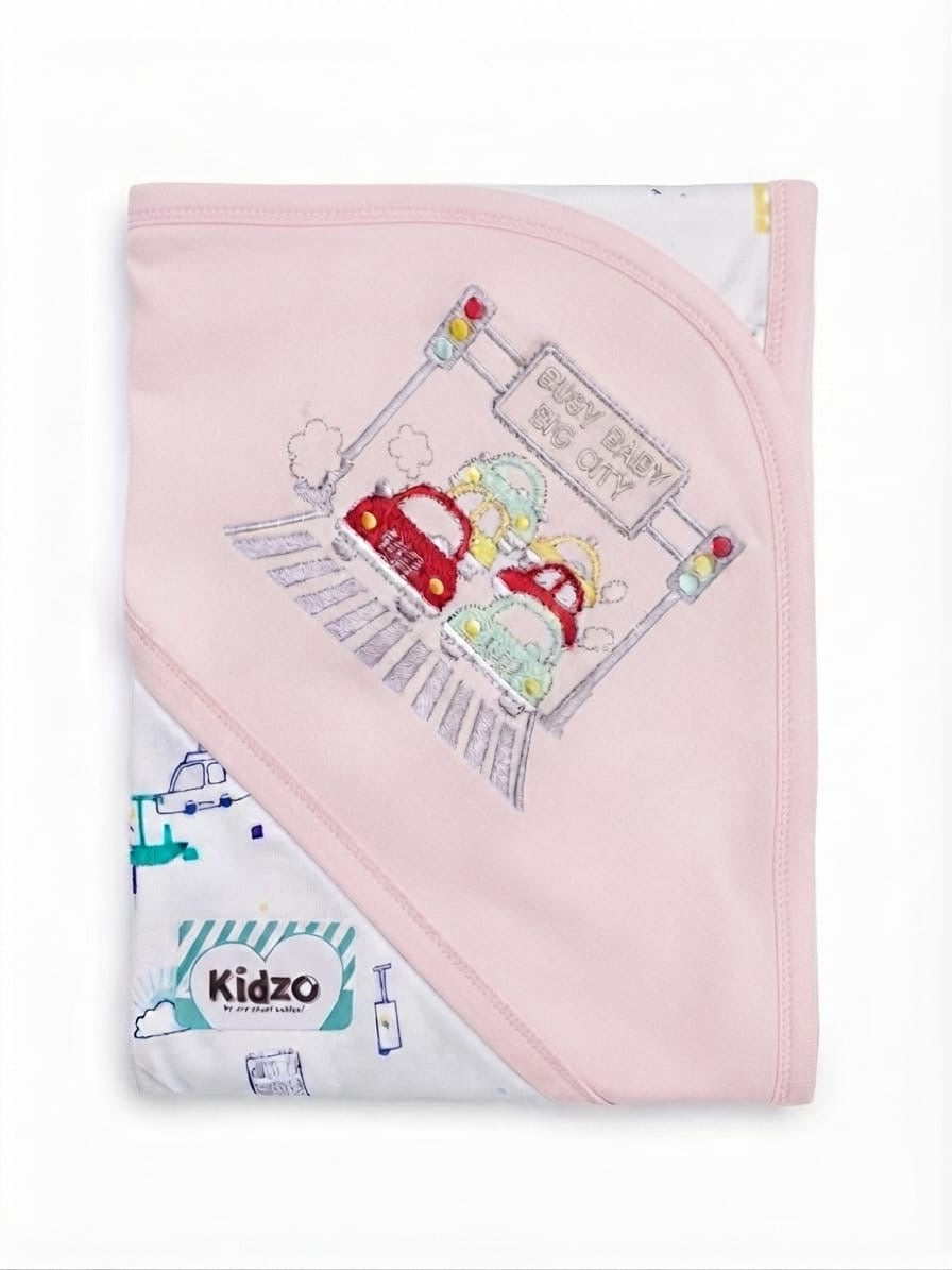 Kidzo hooded baby wrapping sheet pink car