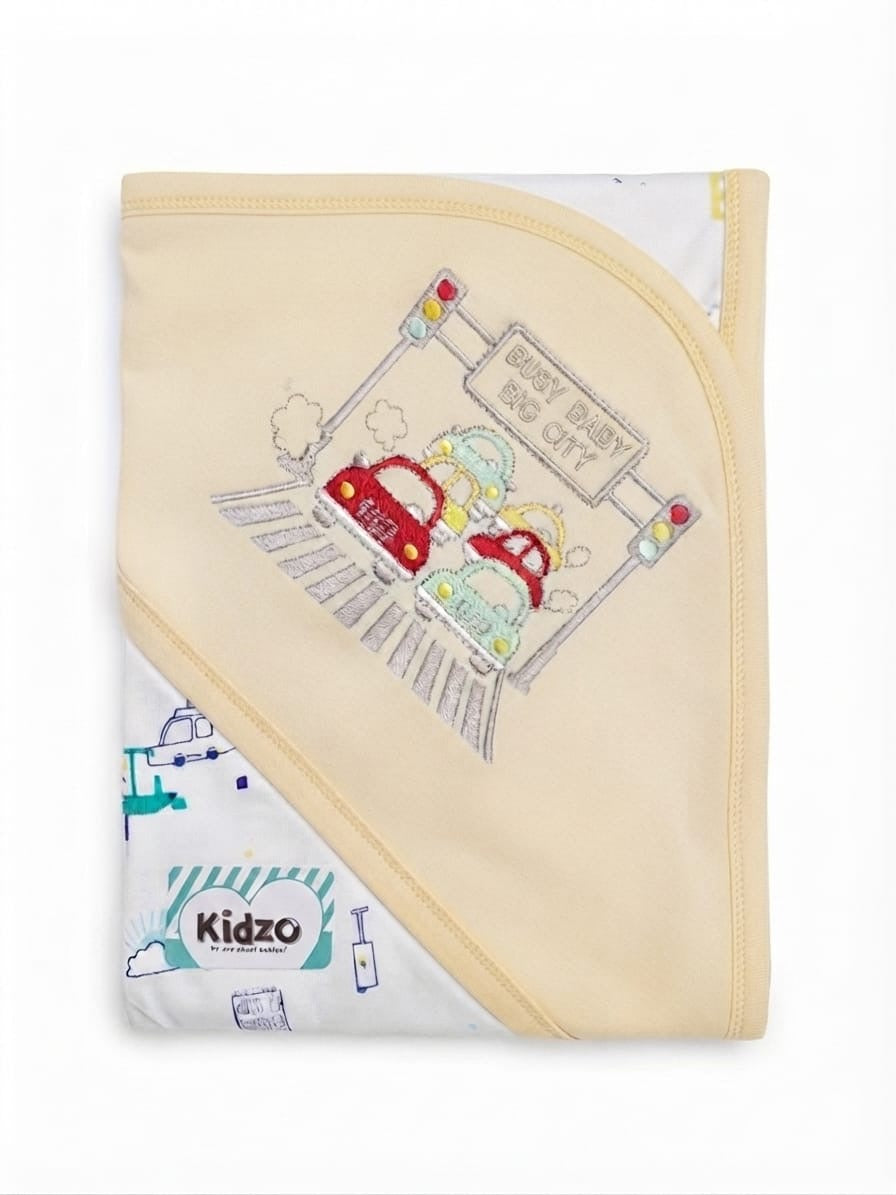 Kidzo hooded baby wrapping sheet yellow car
