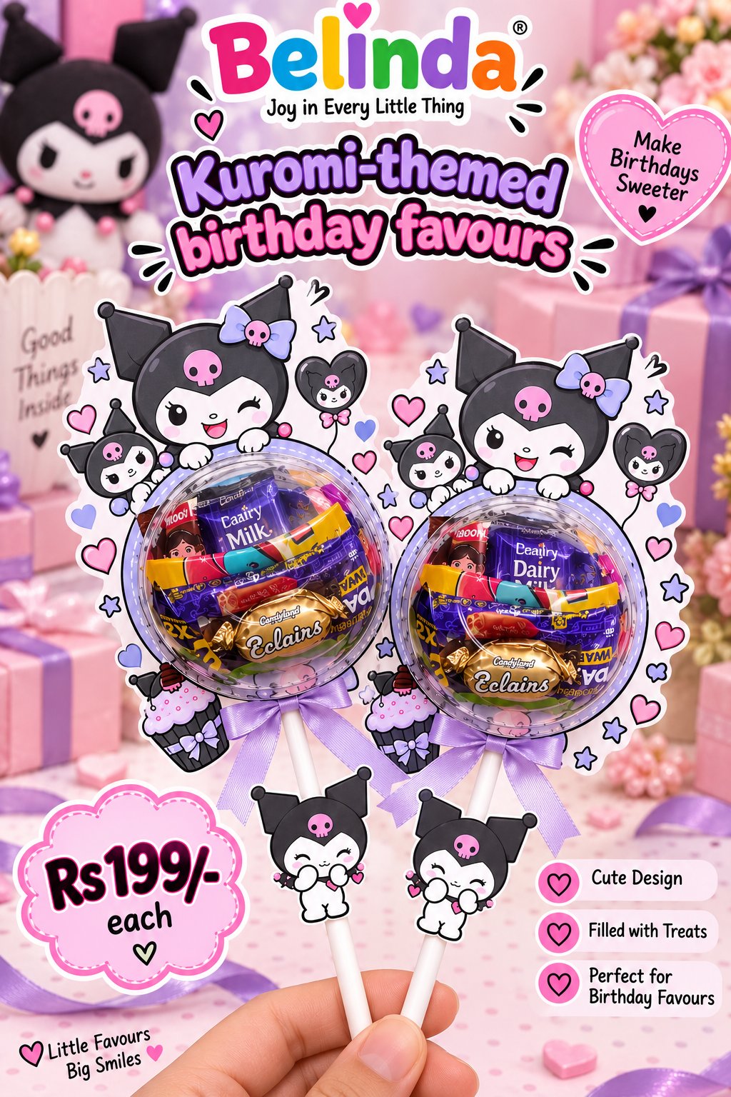 Kuromi theme chocolate lollipop birthday favour