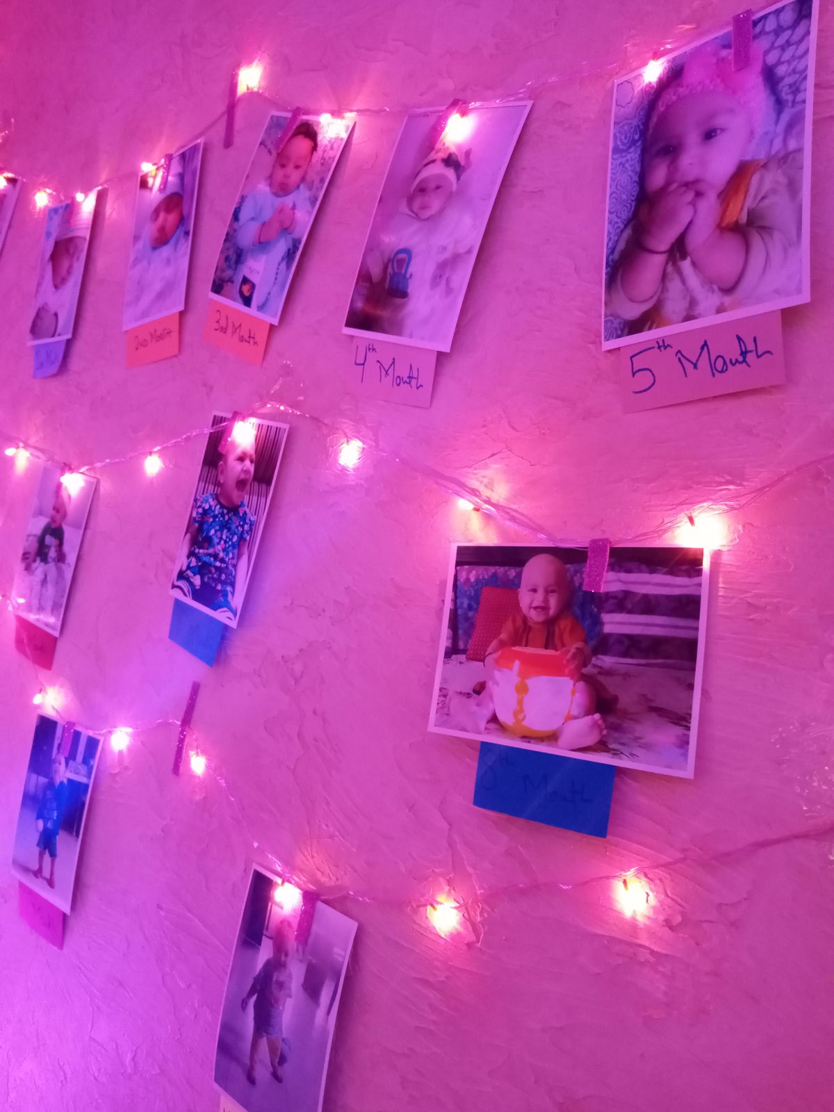 Lavender & Purple Birthday Decoration – Fairy Light Curtain, Photo Wall & Milestone Board
