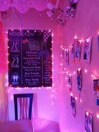 Lavender & Purple Birthday Decoration – Fairy Light Curtain, Photo Wall & Milestone Board
