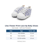 Lilac Flower Print Lace-Up Baby Shoes size guide – soft sole baby shoes – Belinda Store