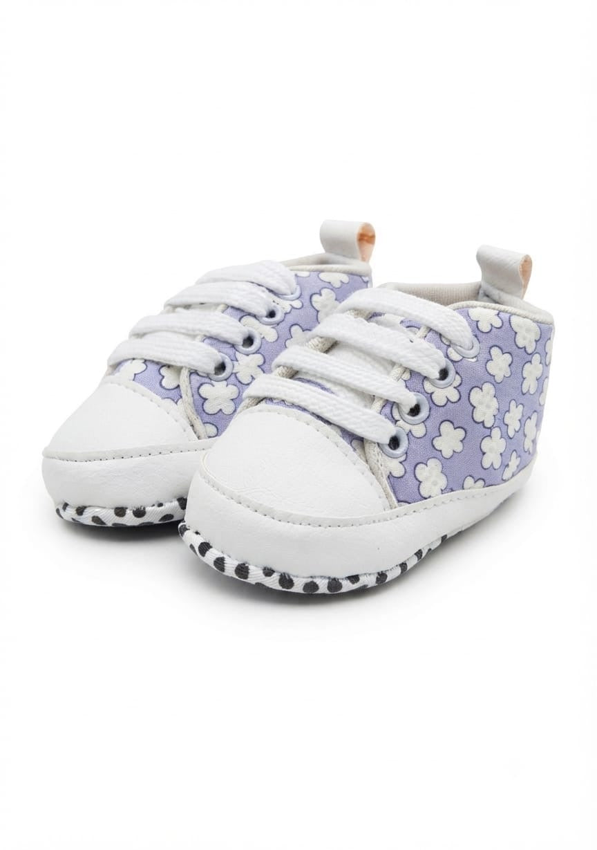 Lilac Flower Print Lace-Up Baby Shoes soft sole prewalker for baby girls – Belinda Store