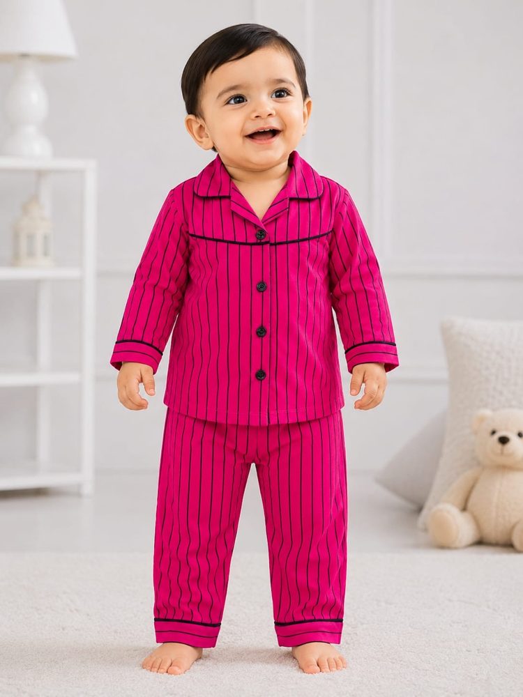 Magenta Pink Pinstripe Baby Night Suit – 2-piece baby PJ's set 0-24 months – Belinda Store