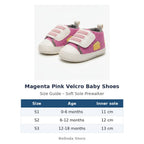 Magenta Pink Velcro Baby Shoes size guide – soft sole baby shoes – Belinda Store