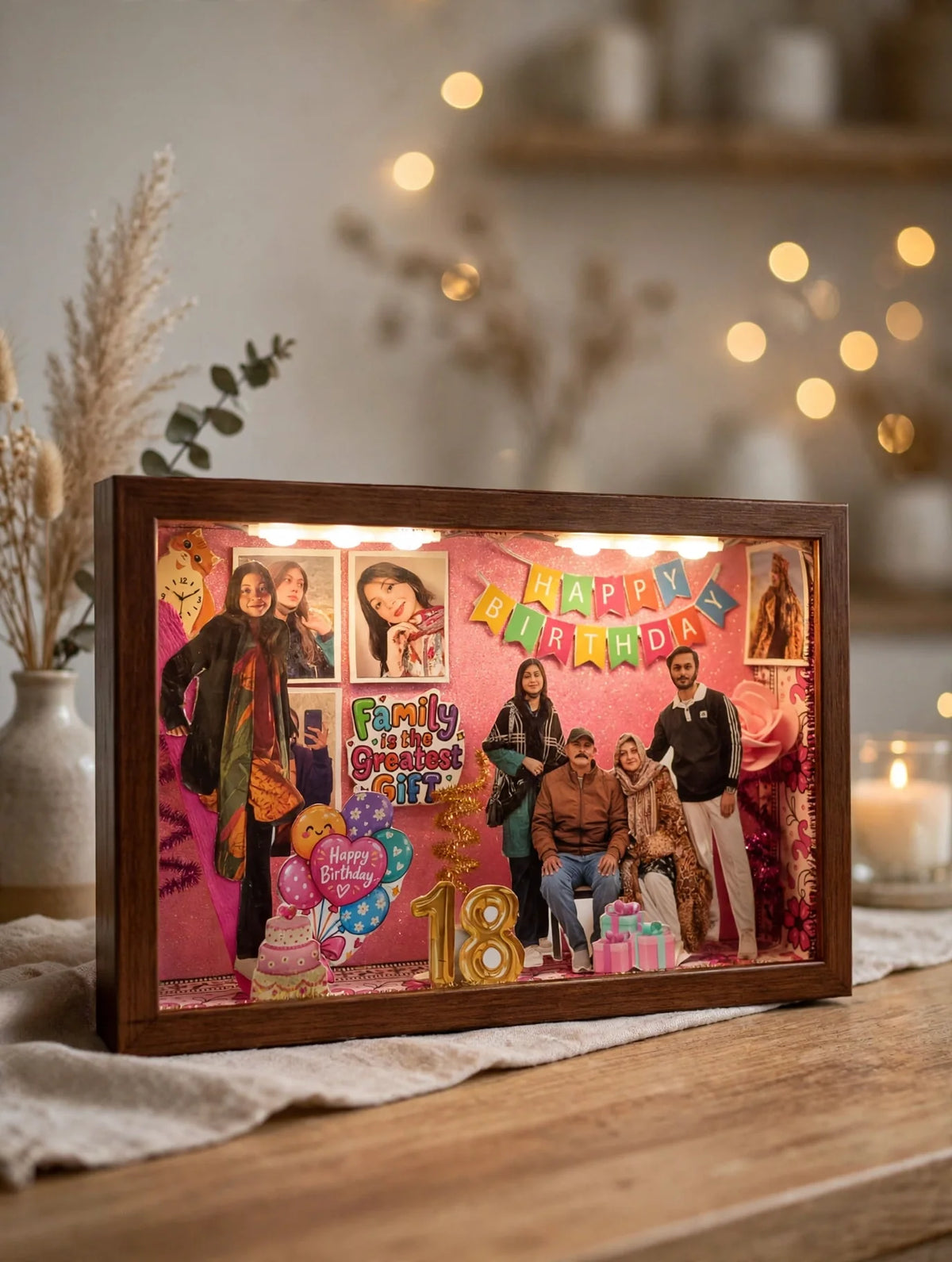 Personalized LED miniature box Birthday design - angle view
