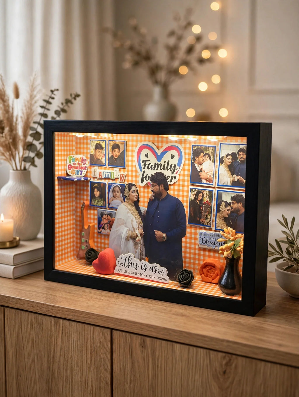 Personalized LED miniature box Family design - angle view