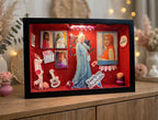 Personalized LED miniature box Bridal design - red glitter Bride shadow box