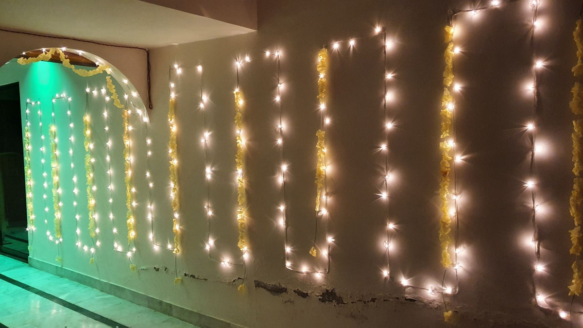 Wedding house fairy light decoration Karachi for mehndi and dholki lounge and walls – image 12