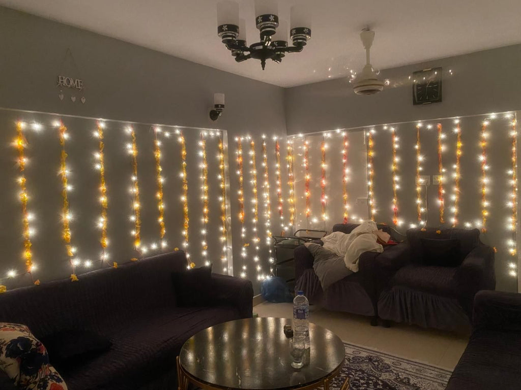 Wedding house fairy light decoration Karachi for mehndi and dholki lounge and walls – image 14