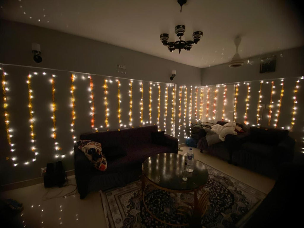 Wedding house fairy light decoration Karachi for mehndi and dholki lounge and walls – image 15