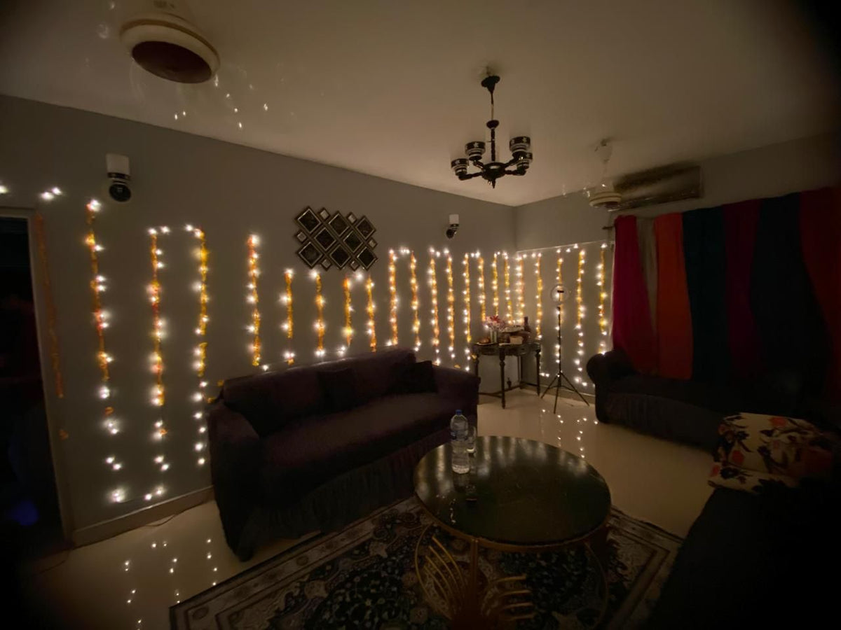 Wedding house fairy light decoration Karachi for mehndi and dholki lounge and walls – image 17