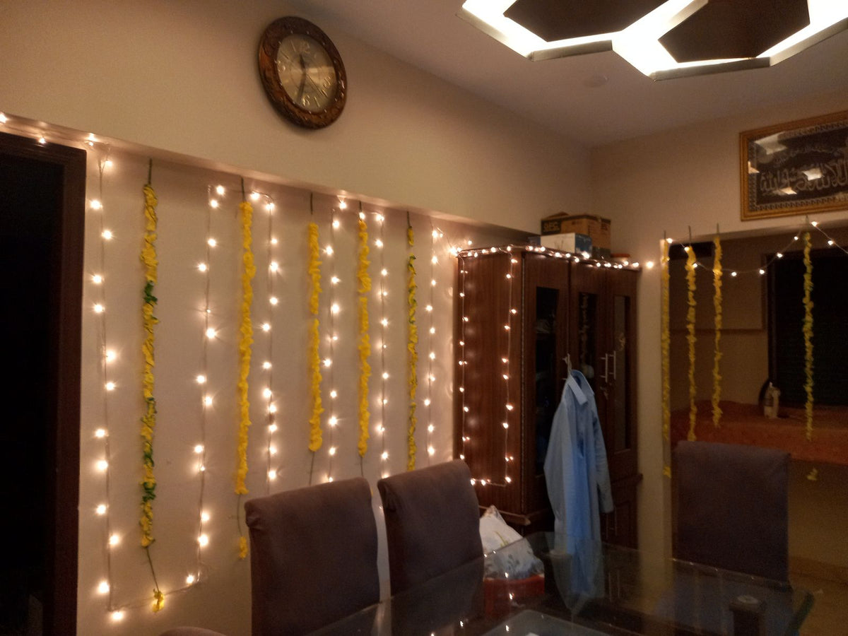 Wedding house fairy light decoration Karachi for mehndi and dholki lounge and walls – image 2
