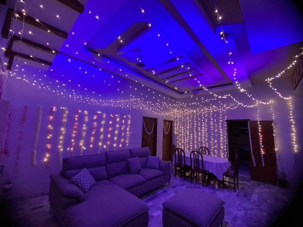 Wedding house fairy light decoration Karachi for mehndi and dholki lounge and walls – image 5