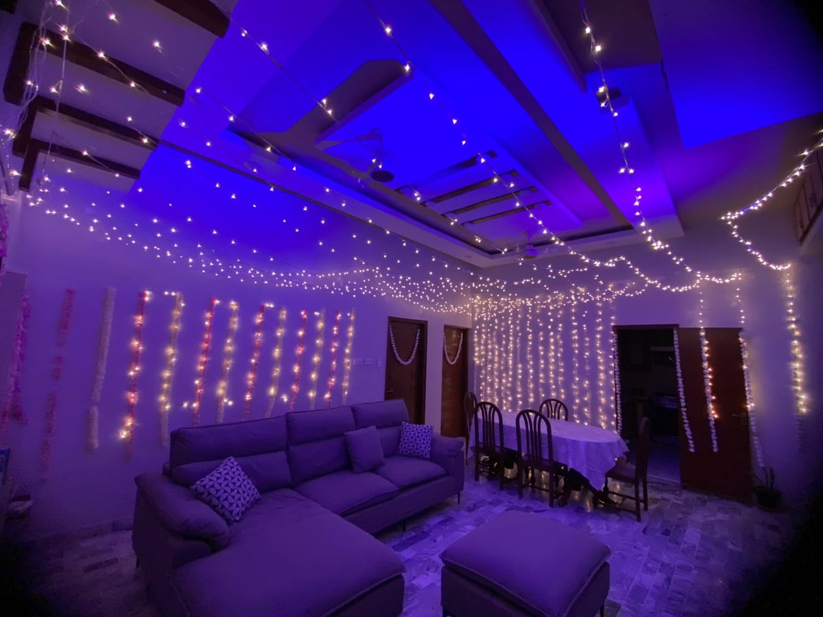 Wedding house fairy light decoration Karachi for mehndi and dholki lounge and walls – image 5