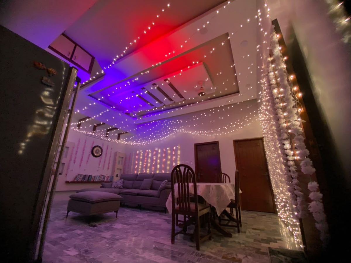 Wedding house fairy light decoration Karachi for mehndi and dholki lounge and walls – image 8