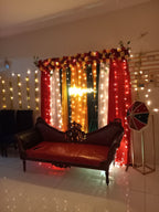 Mayun decoration Karachi with neon sign fairy light walls and colourful curtain backdrop – image 5
