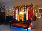 Mayun decoration Karachi with neon sign fairy light walls and colourful curtain backdrop – image 6